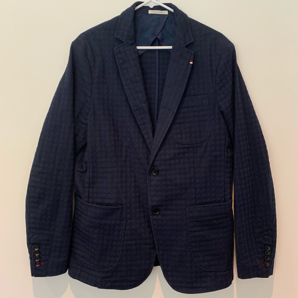 Zara Man Navy Blue Textures Navy Blazer